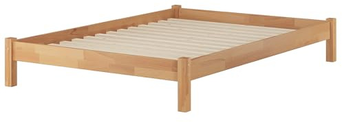 Erst-Holz Lit Adulte Style futon en hêtre Massif Naturel 160x200 Accessoires sélectionnables V-60.84-16, Accessoires:sommier à Lattes INCL.