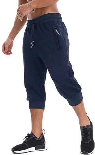 MAGNIVIT Men's Jogger Pant 3/4 Sweatpant Capri Running Short 3/4 Pant Three Quarter Jogger Sweatpant Capri for Men Navy Blue