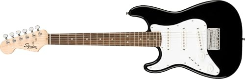 Fender Squier Mini Strat V2, E-Gitarre für Kinder und Einsteiger, Linkshänder, Schwarz, inklusive Fender Play Online-Kurse, Kinder Gitarre, Anfänger Gitarre,