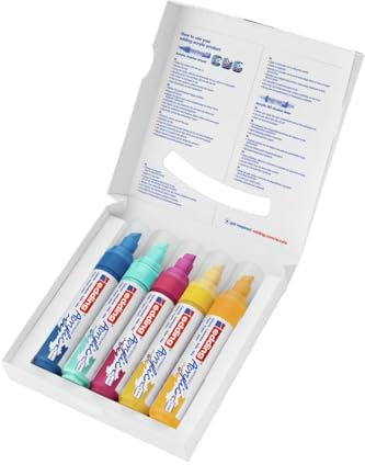 edding 5000 Acrylmarker - gelb, sonnengelb, blau, pink, türkis - 5 Acrylfarben Set (abstrakt) - Keilspitze 5-10 mm - Acryl Farben zum Malen auf Leinwand, Holz - Acrylstifte für Steine wasserfest