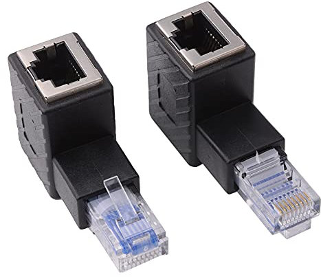 euroharry 2 pezzi adattatore Ethernet 90 gradi, angolato verso il basso + verso l'alto, spina RJ45 a presa, adattatore, schermato, connessione patch di rete, compatibile con Cat5 Cat6