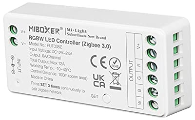 LGIDTECH FUT038Z Miboxer RGBW LED Strip Light Zigbee 3.0 Wireless Controller DC12-24V Max12A,Must Work with Zigbee Gateway(Sold Separately),Compatible with Alexa,Google Home,Philips Hue,IKEA Tradfri