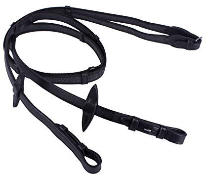 QHP Web Zügel Gurtzügel mit Lederstegen (dunkel-) braun und schwarz (Mini Shetty, schwarz)