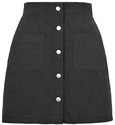 Kuukaas Cordkjol dam för höst och vinter, minikjol, A-linje, kort kjol, hög midja med fickor, S–XL, svart, XL