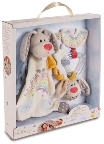 NICI Ensemble Doudou et Anneau de Dentition Lapin Ange Gardien 32 x 30 x 6,3 cm – Coffret Cadeau bébé à partir de 0 Mois – Équipement Premier équipement pour Nouveau-né, Filles et garçons 48678,