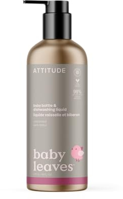 ATTITUDE Baby Dish Soap and Bottle Cleaner, EWG Verified Washing-Up Liquid, No Added Dyes or Fragrances, Tough on Milk Residue and Grease, Vegan, Refillable Aluminum Bottle, Unscented, 473 mL
