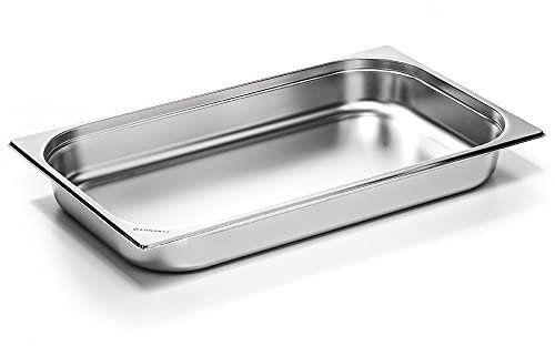 Forgast Recipiente de Acero Inoxidable | GN Formato 1/1 | Tamaño 53x32,5x4 cm | Recipiente Gastronorm | para platos calientes, sopas, ensaladas | Aptas para el lavavajillas