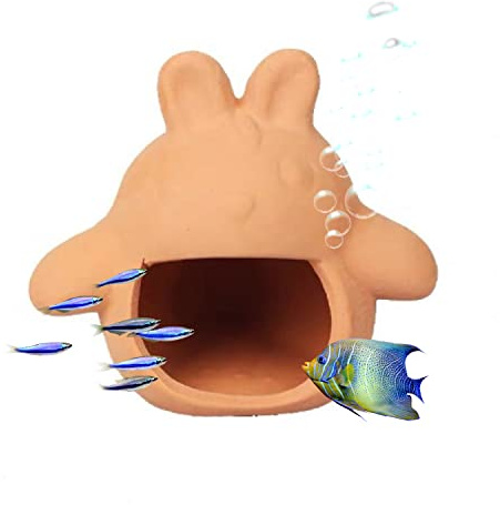 Saim Aquarium Cute Totoro Shape Ceramic Cave Fish House, Shrimp Cichlid Hiding Breeding Spawning, Professional Hideout Decor for Territorial Fish