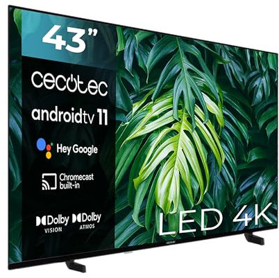 Cecotec TV LED 43 Smart TV A2 Series ALU20043S. 4K UHD, Android 11, Frameless, MEMC, Dolby Vision, Dolby Atmos, HDR10, 2 Haut-parleurs 10W, Modèle 2023