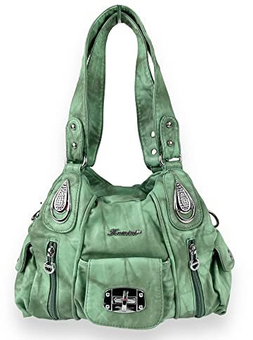 kennydoo kleine Handtasche I Kumixi Damen Sommer Tasche I Schultertasche batik I Umhängetasche casual & sportlich I viele Fächer AK19227 (grün Pistazie)