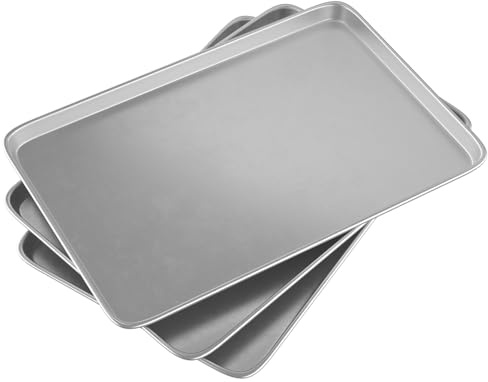 CROSSON Baking Sheet Set of 3,Edelstahl Rechteckig Backform Ofenblech 60 x 40 x 3 cm Gewerbliche Qualität Aluminium Fettpfanne Fettpfanne Backofen Tablett für große Chargen Backen