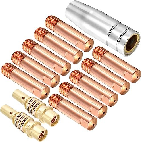 EATBALE Verschleißteile Set Schweißzubehör passend MIG/MAG Schweißbrenner für MB15 15AK MIG/MAG-Schweißbrenner, 10 x Stromdüse 1,0 mm M6, 1 x Gasdüse MB15, 2 x Düsenstock (13 Stück)