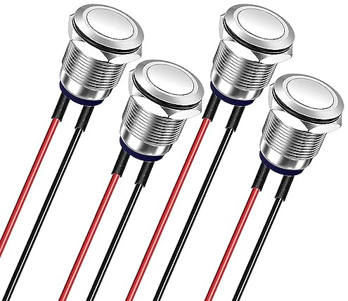 Gebildet 4st Förtrådad 12mm 3A 12V/24V/110V/250VAC Vattentät Tryckknappsbrytare Spärrande Tryckknappsbrytare av Rostfritt Stål På-Av (Platt Huvud)