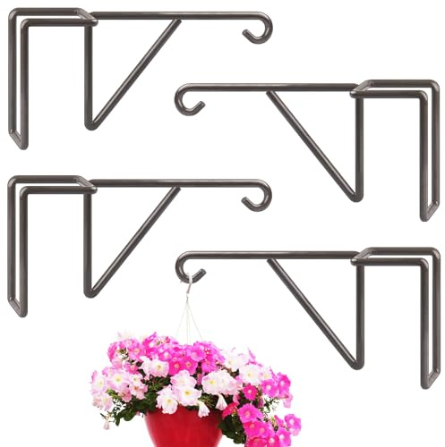 Gicare 4 soportes para macetas de valla, resistentes y duraderos, soporte para plantas, marrón, para colgar macetas, cestas de flores, comederos para pájaros, linterna, accesorios de piscina,