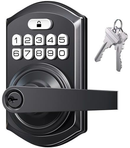 TEEHO TE004 Keyless Entry Keypad Door Lock with Handle - Smart Digital Electronic Lock for Interior Door with Anti-Peeping, Auto Lock & Passage Mode - Easy Installation - Matte Black