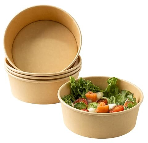 ECOPICNIC 50 stycken Kraft Salladsskålar 1100 ml | Engångsskålar i Papper för Sallader, Soppor, Glass och Takeaway, Miljövänliga Biologiskt Nedbrytbara Serveringsskålar