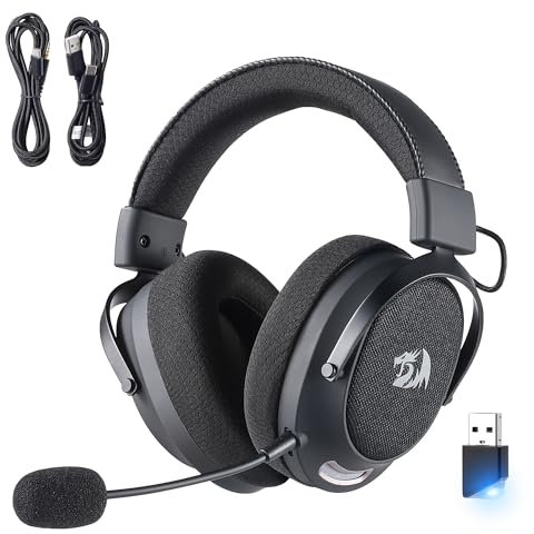 Redragon H858 3-Modus-Kabelloses Gaming-Headset, 7.1-Surround-Sound, 53-mm-Treiber, Ohrpolster aus Memory-Schaum, abnehmbares Mikrofon, Over-Ear-Kopfhörer funktioniert für Mobilgeräte, PC/PS5/XBOX/NS