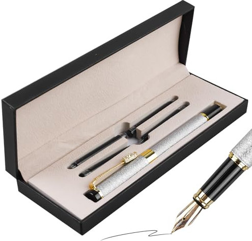 GOMETY Hochwertiger Silber Füller, Füllfederhalter Schreibgeräte Füller Schreibset mit 4 Minen und Geschenkbox Metallkugelschreiber für Weihnachten Geburtstag Valentinstag Muttertag Geschenk