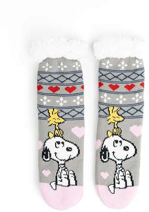 United Labels The Peanuts Snoopy Kuschelsocken für Damen, Grau, 35-38, flauschige Stoppersocken, Wintersocken, warme Socken, Hüttensocken