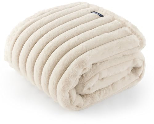 Bedsure Waterproof Dog Blanket - Dog Bed Blankets Washable for Small Dogs, Fluffy Pet Throw Blanket, Calming Cat Blanket for Bed Couch Protector, 63x89cm, Cream