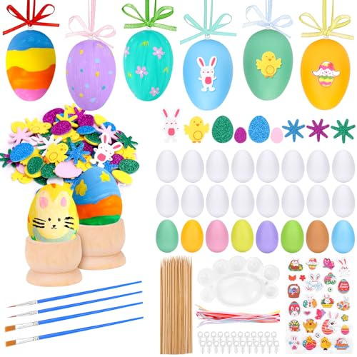 Dreamtop Easter Egg Decorating Kit - 24 Pcs Plastic Easter Egg Coloring Set DIY Painting Craft with Box, DIY Easter Egg Dye Decor Activities for Home