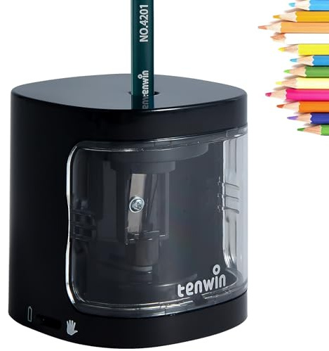 tenwin Sacapuntas eléctrico, sacapuntas automático a pilas para lápices de colores n.º 2 de 6 a 8 mm, hoja duradera para afilar rápidamente, adecuado para la escuela/aula/oficina/hogar (negro)