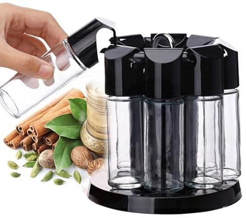 Étagère à épices rotative à 360° - Avec 8 pots à épices - Carrousel à épices rotatif - Transparent - Portable - Pour armoire de cuisine