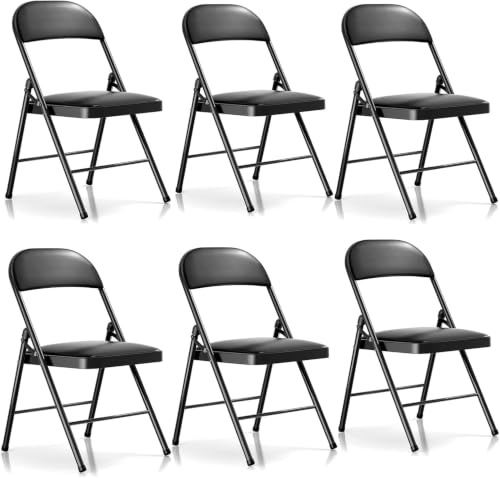 BULAGE Padded Folding Chair 6 Pack - Heavy Duty Folding Chairs with Metal Frame Up to 158 kg, Black Foldable Chair for Home Office Dining Garden Camping Kitchen Outdoor & Indoor Fold Up Chairs