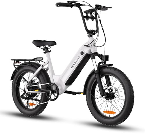 Bodywel F20 Bicicleta Eléctrica, 20x3” Todo Terreno Bici Electrica Adultos, Batería 48V 15Ah, Motor 250W, 7 Velocidades, Horquilla de Suspensión, Frenos de Disco Doble (Blanco)