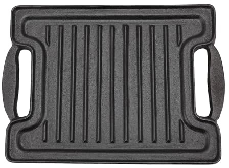 Riuulity Placa para Parrilla de Barbacoa, Placa Rectangular de Hierro Fundido para Calentar Uniformemente Carnes, Mariscos, Verduras, con Superficie Engrosada para una