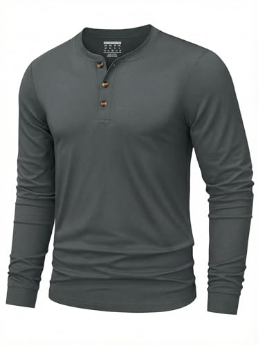 TACVASEN Men’s Henley Long Sleeve T Shirt Cotton Smart Casual Grandad Shirt | Men's long-sleeved shirt, basic T-shirt with button placket, regular fit casual shirt, casual shirts