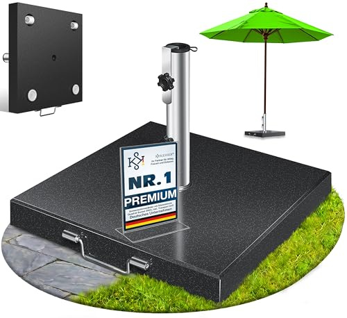 KESSER Portaombrelloni in granito con tubo in acciaio inox, supporto quadrato di alta qualità, 30 kg, per bastoni fino a 16 – 48 mm, incl. maniglia per il trasporto da giardino, balcone, antracite