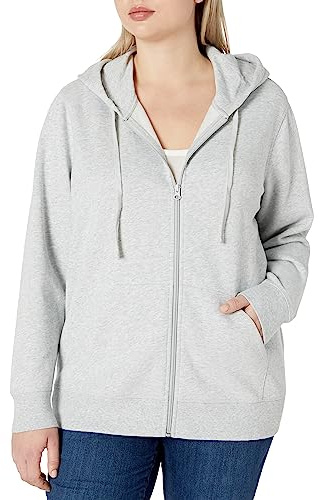 Amazon Essentials Women's Fleecehoodie i fransk frotté med full dragkedja (Finns i plusstorlek), Ljusgrå ljung, S