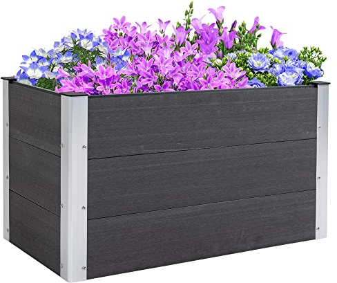 Outsunny Bac à fleurs surélevé en aluminium, bac à fleurs, résistant aux intempéries, sans fond, 100x50x55,5cm pour terrasse, balcon, bac à fleurs pour fleurs, plantes, Gris