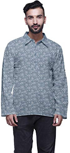 Atasi Printed Button Placket Traditional Kurta for Men Short Kurta Shirt for Boy Dusty Blue