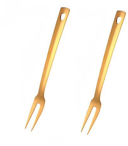 SBOMHS Tenedor de carne de acero inoxidable para barbacoa, tenedor largo, longitud 31 cm, tenedor para cortar, tenedor de servir, juego de 2 utensilios de cocina dorados