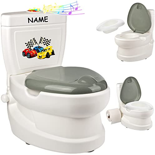 alles-meine.de GmbH Kindertoilette Spülgeräusch + Licht Effekt - Wasserspülung Modell wählbar inkl. Name -Töpfchen/Nachttopf/Babytopf - mit Deckel - weiß - Musik - Toil..