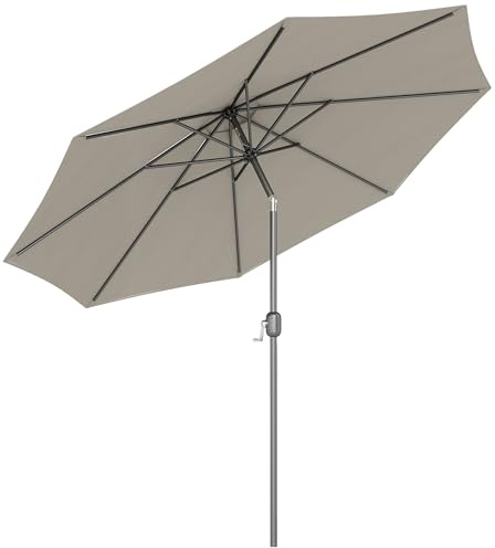 Outsunny Sombrilla de Jardín Ø300x250 cm con Manivela Parasol Exterior con Mecanismo de Inclinación y Poste Desmontable de Metal para Terraza Piscina Patio Gris Claro