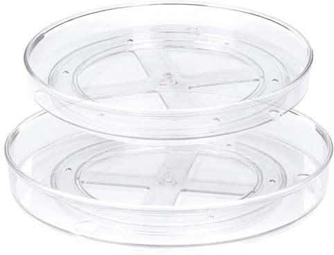 Spesh Lazy Susan roterande skåp organisatörer för skåp 23 + 27 cm | 2-pack roterande kryddställ för kylskåp 360° roterande kryddställ för skafferi bänkskiva kök badrum, halkfri, PET-plast