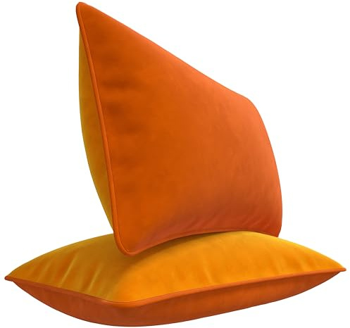 BLAU MARITÉ 2 dekorativa kuddöverdragsset. Modell CAMBRIDGE. Tillverkad av extra mjuk sammet. Moderna dubbelsidiga mönster. Fyllning ingår inte. (30 x 50 cm (12 x 20 tum), orange, 2)