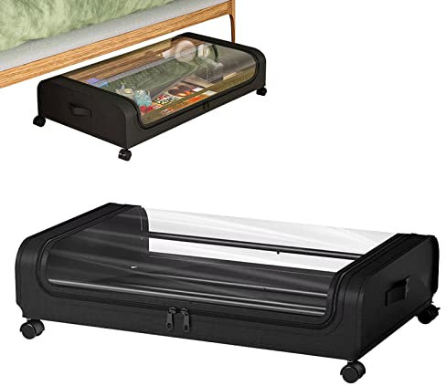 Contenitori Sottoletto Con Ruote 31,5X17,3X6,3 Pollici Scatole Per Armadio Salvaspazio 34 Litri Trasparente Cassettiere Sotto Il Letto Contenitore Sottoletto Per Riporre Vestiti/Giocattoli (nero)