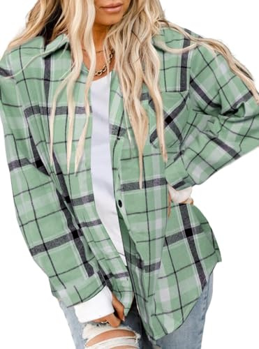 Asiertiy Womens Buffalo Flannel Plaid Shirts Jackets Button Down Long Sleeve Blouse Regular Tops Fall Clothes Fashion Outfits