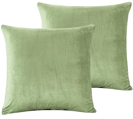 Damier Plüsch Kissenbezug 80x80cm Winter Flauschig Cashmere Touch Kissenhülle Grün Hellgrün Flanell Biber Plüschkissen 2er Set Kopfkissenbezug mit Reißverschluss