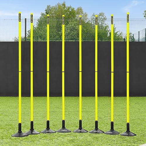 FORZA Pali Slalom Allenamento Calcio - Spessore 34mm | 2X Misure: 1m/1,8m | per Allenamenti (con Basi, 1,8m | Giallo)