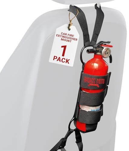 Badass Moto Car Fire Extinguisher Mount - Automotive Fire Extinguisher Mount for Vehicle Car Seat Headrest - Tool Free Seat Back Strap Install. Ideal Safety Kit Accessories for Jeep, Auto,Truck & SUV