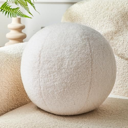 Vdoioe Cuscino rotondo a forma di sfera, 30 cm, colore bianco crema, semplice e moderno, cuscino decorativo in stile nordico, per divano, camera da letto