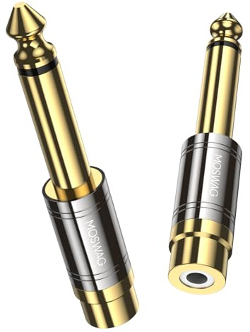 MOSWAG Adaptador RCA a 6.35 mm, RCA Hembra a 6.35mm Adaptador Audio Macho para Cámaras, Micrófono, Amplificador, Piano Eléctrico, Altavoz, Guitarra Eléctrica etc (2 Paquetes)