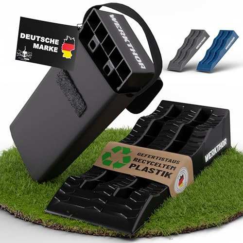 WERKTHOR Cales pour Camping-Car (Noir) - [Jeu de 2] Cales Stables pour Caravanes et Camping-Cars | Cales pour Camping-Car pour Une Mise à Niveau Sûre [<3t] - pour Toute Surface - Sac Inclus