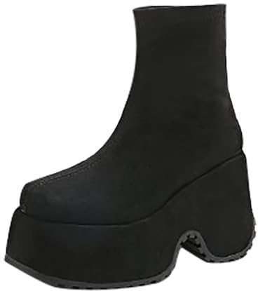 Stivaletti da donna con tacco – Camoscio Chelsea Boots con plateau – Stivali invernali con tacco alto – Stivali antiscivolo da trekking invernali, Nero , 39