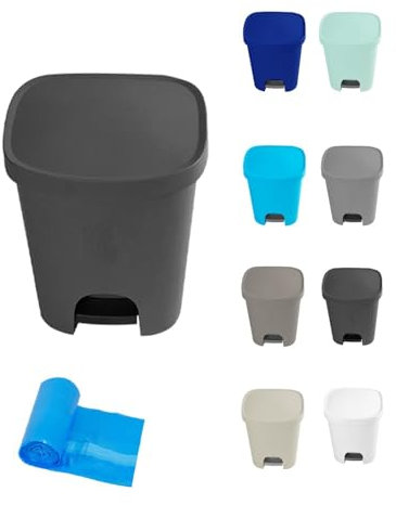 Jardin202 - Cubo basura plástico Apertura con pedal 25 Litros | Cubo reciclar Mate 35x30x42 cm | 25 Litros + Bolsas (Gris)